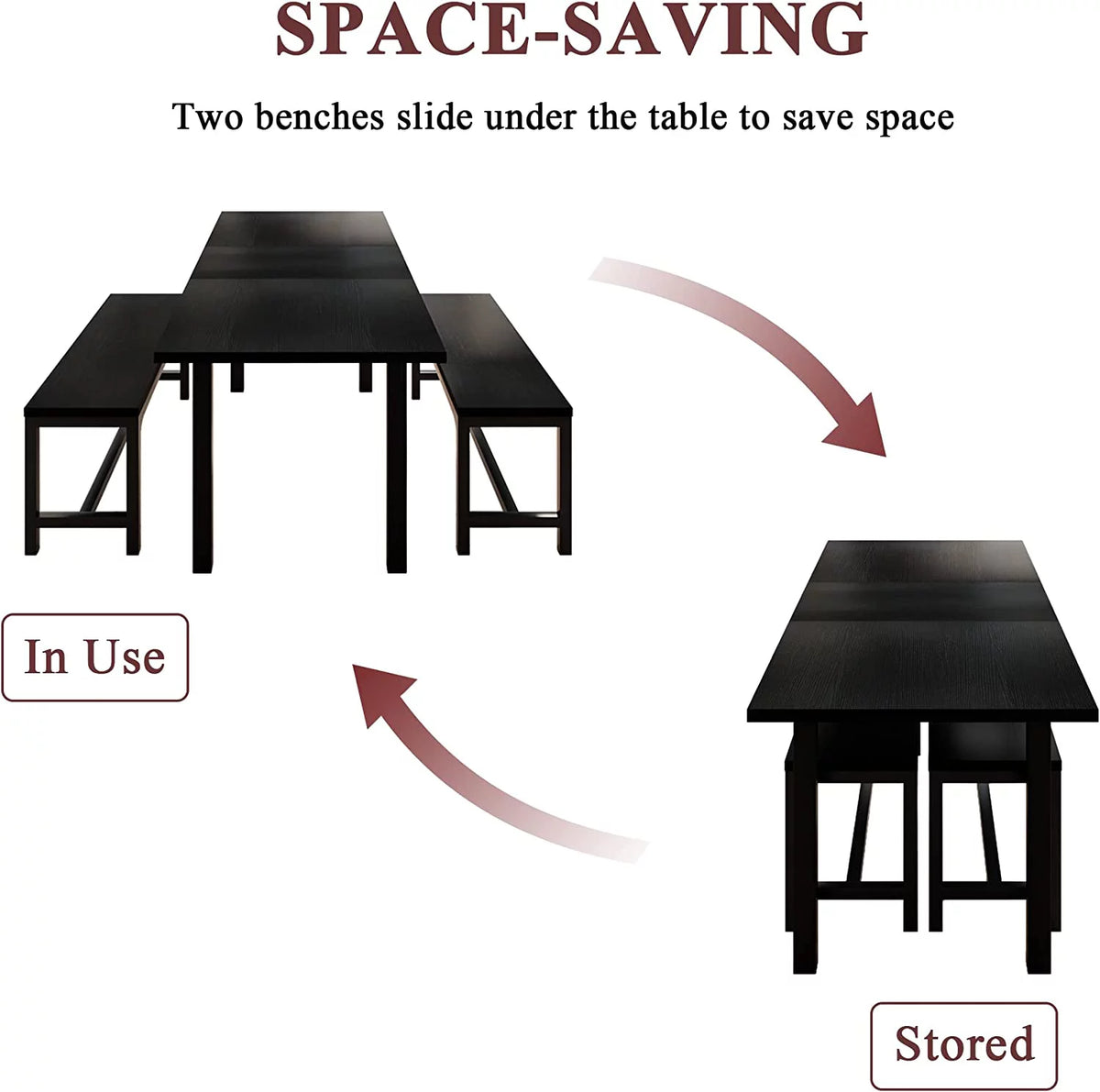 Space Saving Extendable Dining Table Set with Benches I7132