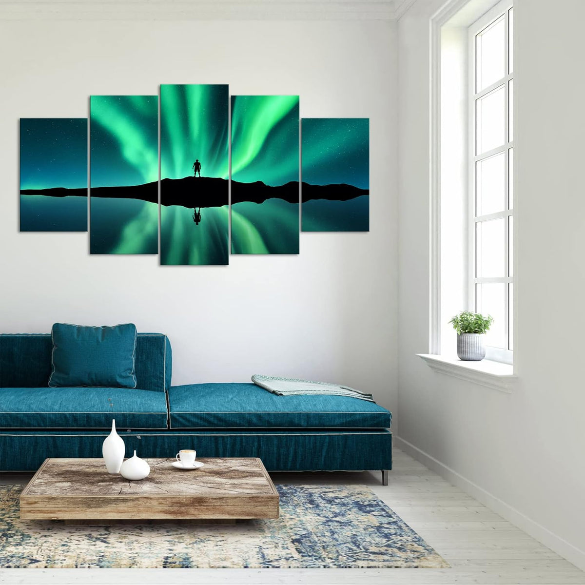 Green Aurora Borealis Canvas Wall Art Stretched and Framed J42914
