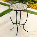 Black Round Outdoor Accent Side Table 14" Wide Mosaic Tabletop Z58215