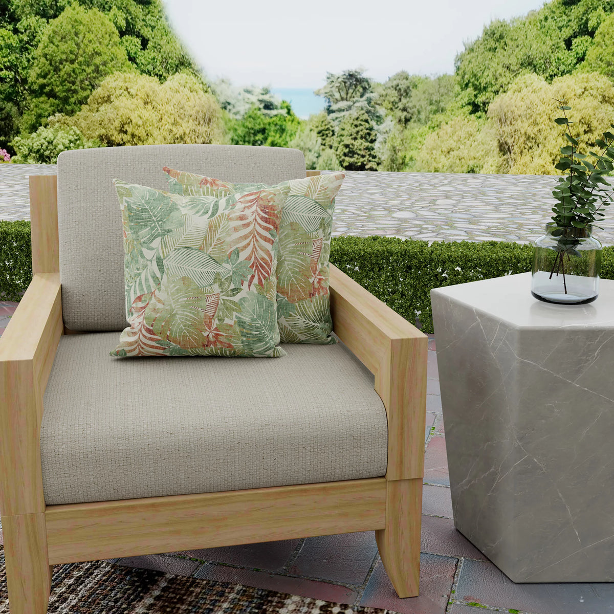 Almond Green Leaves Square Outdoor Throw Pillow 2 Pack S880394
