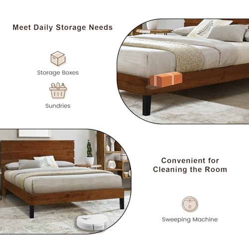 Brown Solid Wood Queen Size Platform Bed F102590
