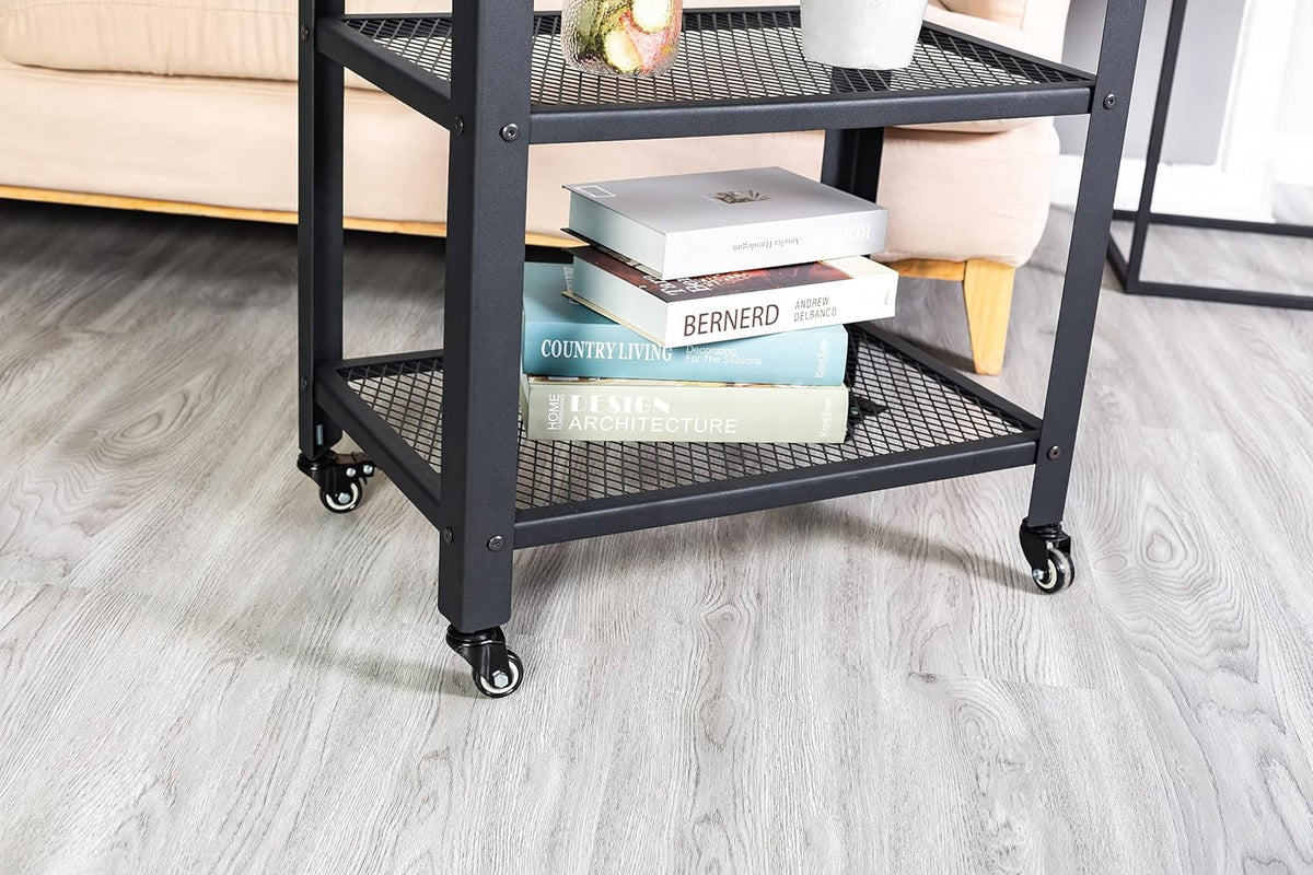 Standing Racks with Casters, 2 Mesh Shelves, Kitchen Service Trolley Cart M10088