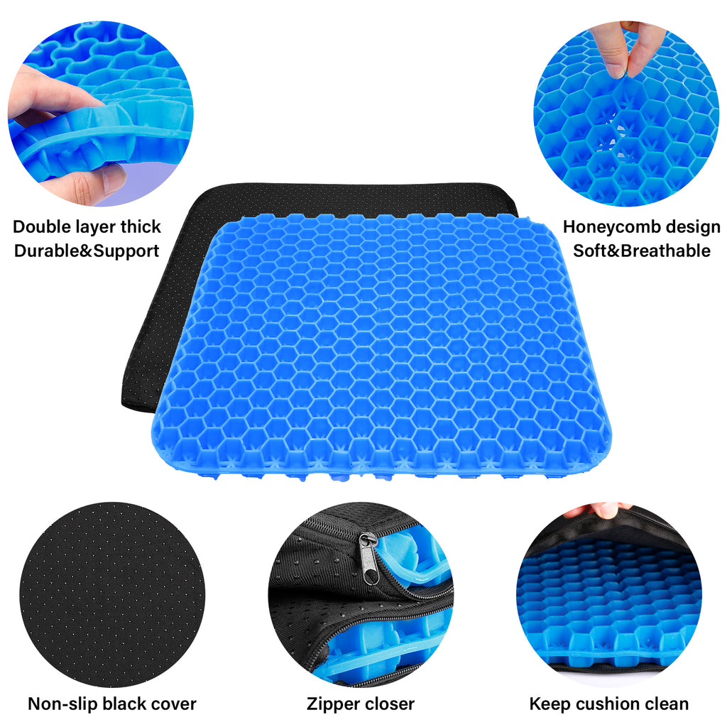 Gel Kayak Seat Cushion with Washable Non-Slip Cover, Waterproof Double Thicken Layer, Breathable Honeycomb Design, 14.9inch*12.9inch*1.1inch B2506
