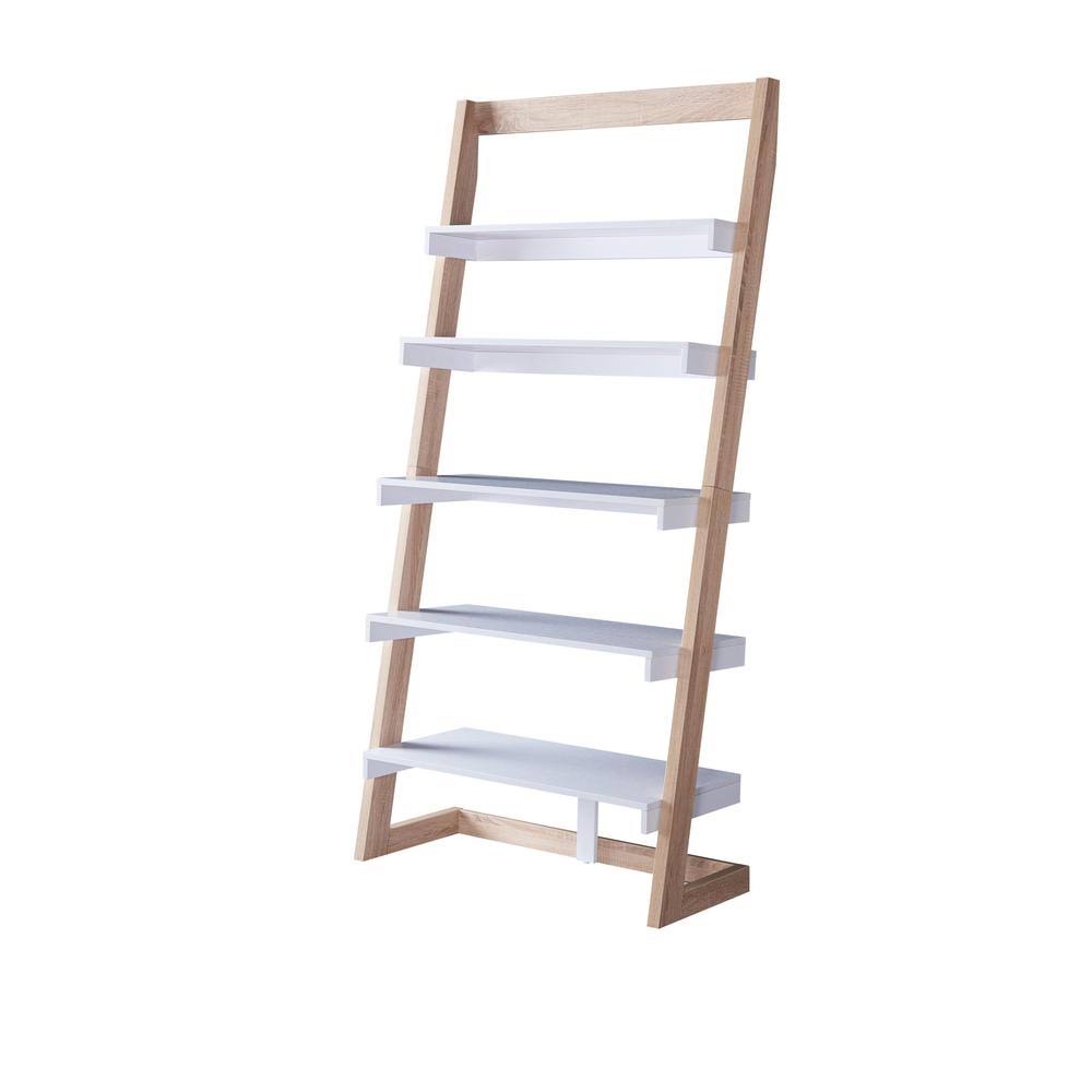 Beige 5-Shelves Ladder Bookcase Q75948