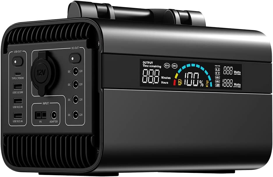 Portable Solar Powered Generator 1000w, 1110wh Backup Power Station with PD60w Quick Charge, Peak 3000W Emergency Power Battery Pack Supply with 3x110V AC Pure Sine Wave Outlets G671034