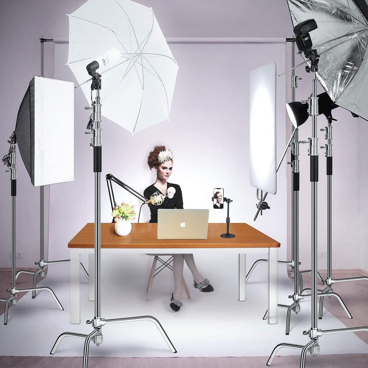 10ft Light Stand C-Stand on Turtle Base with 4ft Extension Boom Arm & 2 Pieces Grip Head L39949