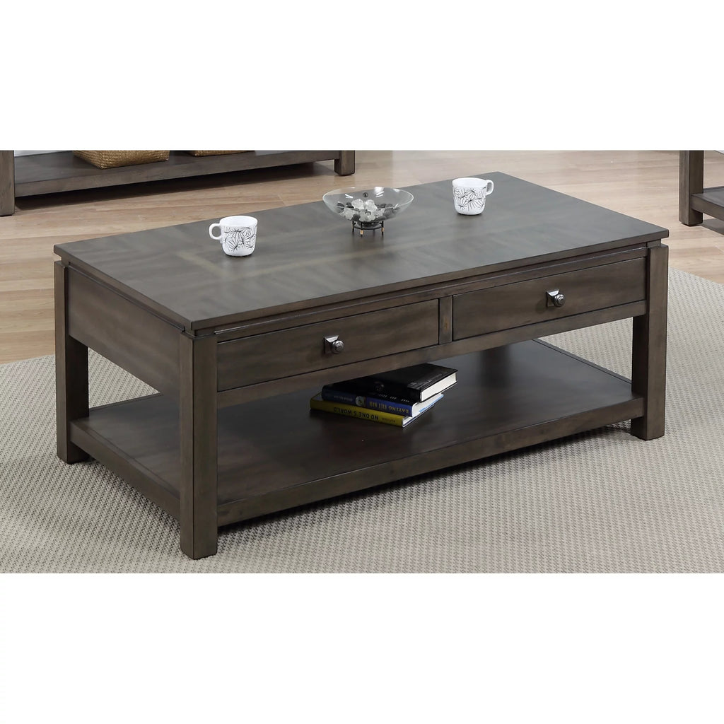 Gray Wood Coffee Table with Drawers and Shelf W49802