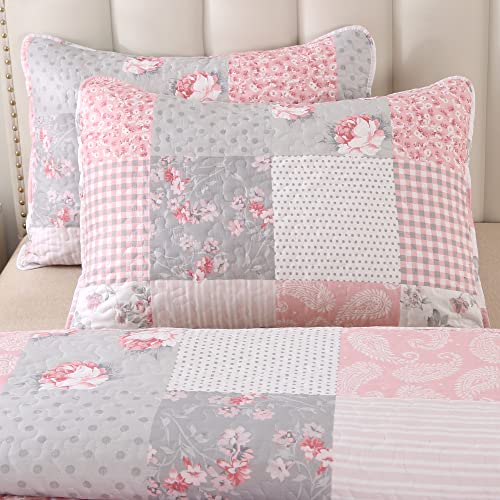 3-Piece King Size Pink Plaid Patchwork Quilt Set E485510