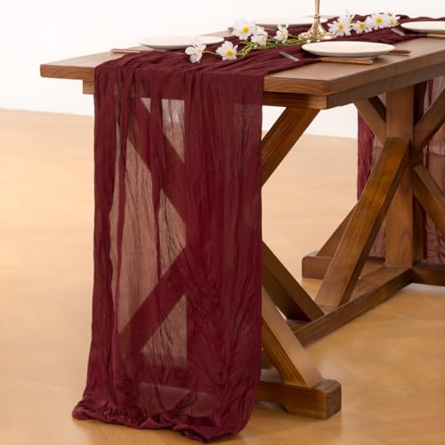Burgundy Red Cheesecloth Table Runner 120 inch F161861
