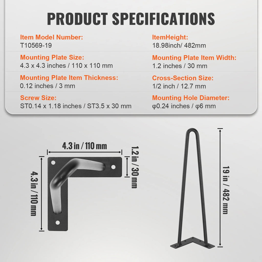 19" Solid Metal Heavy Duty Furniture Legs P742270