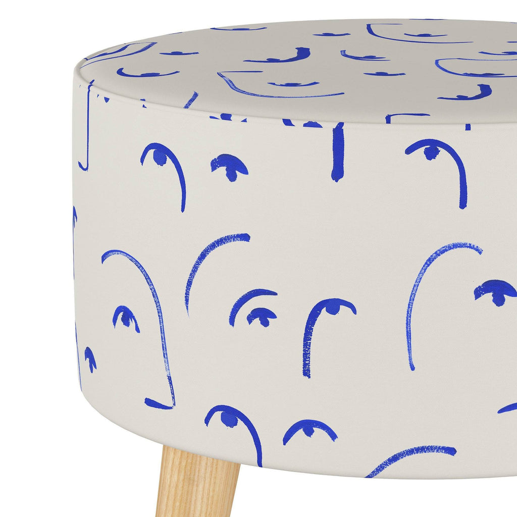 Round Ottoman with Splayed Legs Klein Blue N3137