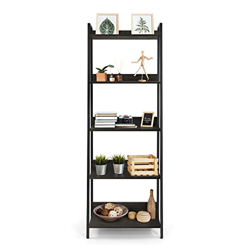 Black Wooden 5 Tier Ladder Bookshelf I136959