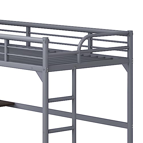 White Twin XL Loft Bed with Stairs and L-shaped Desk D17978