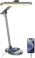 Grey LED Desk Lamp with 10W Wireless Charger, USB Port, 6 Brightness Levels L730