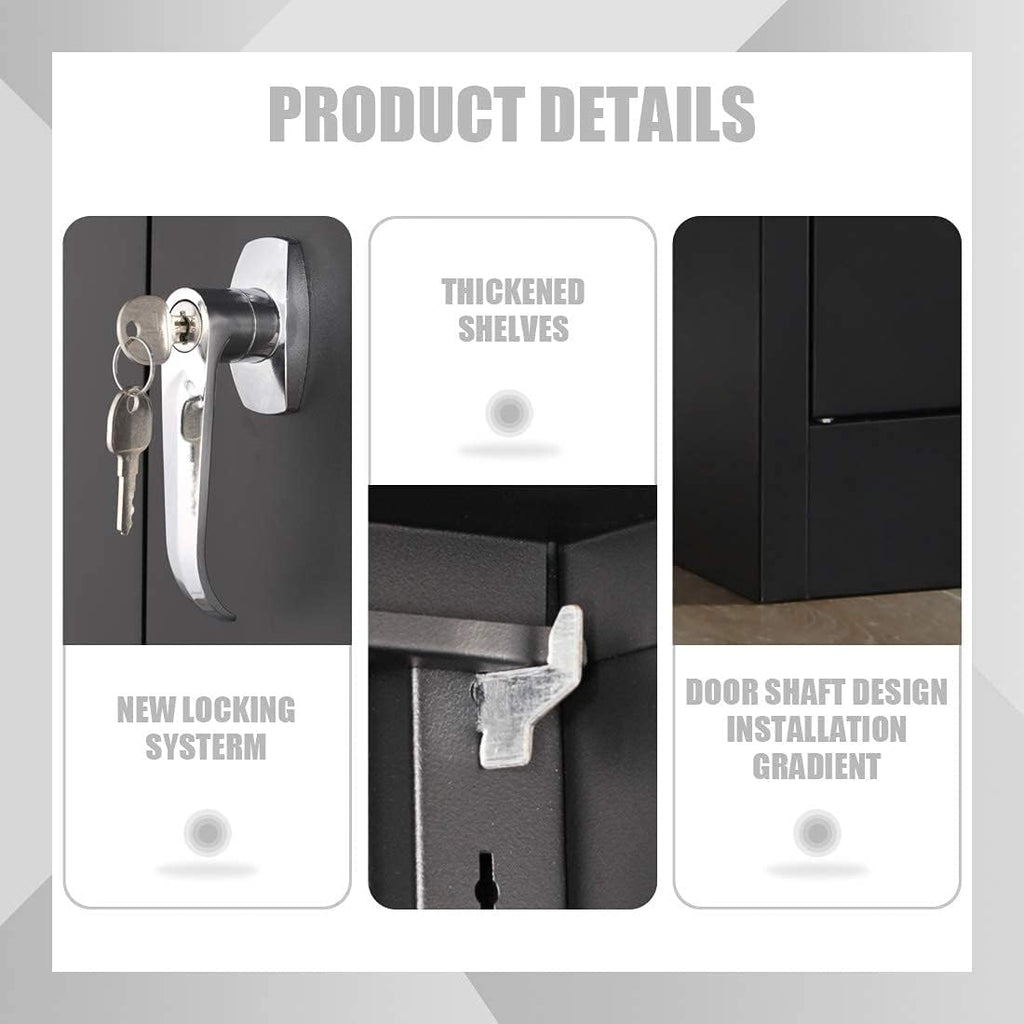 Black Steel Storage Cabinet with 4 Adjustable Shelves and Lockable Doors O3621