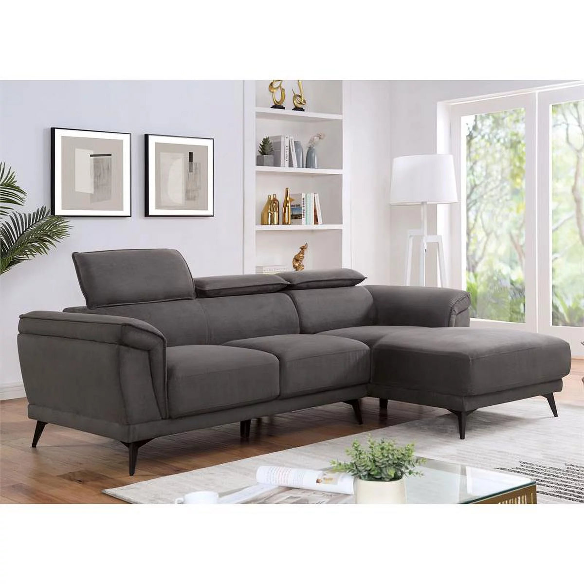 Dark Gray Fabric Sectional with Armless Chair Z66146