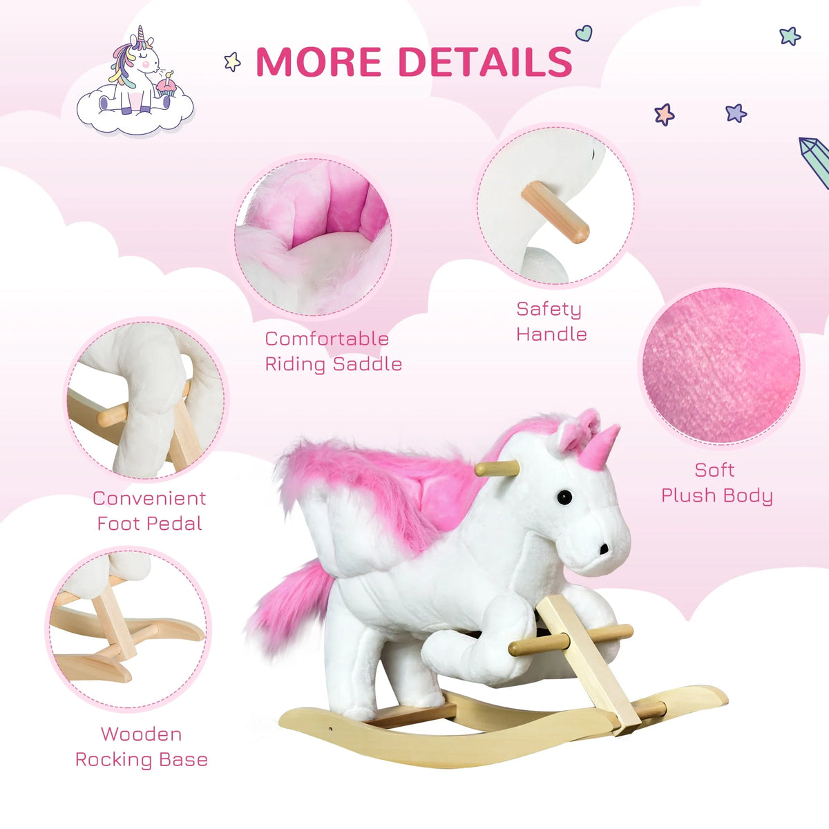 Pink Plush Rocking Unicorn Ride On Toy Y273