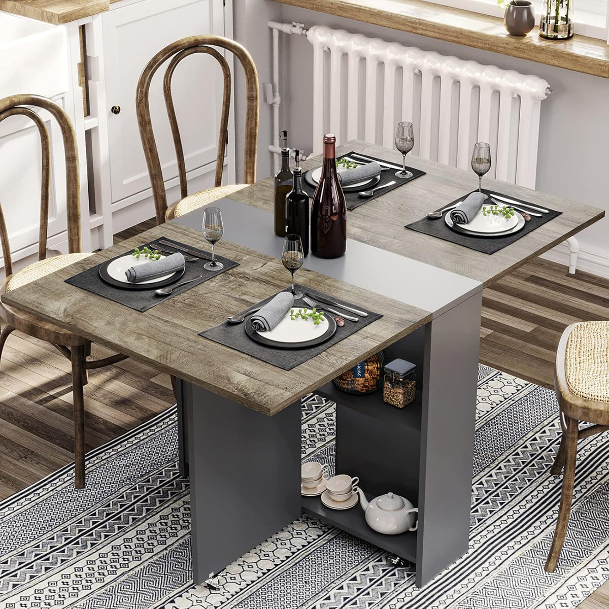 Folding Dining Table with Storage Shelves V41825