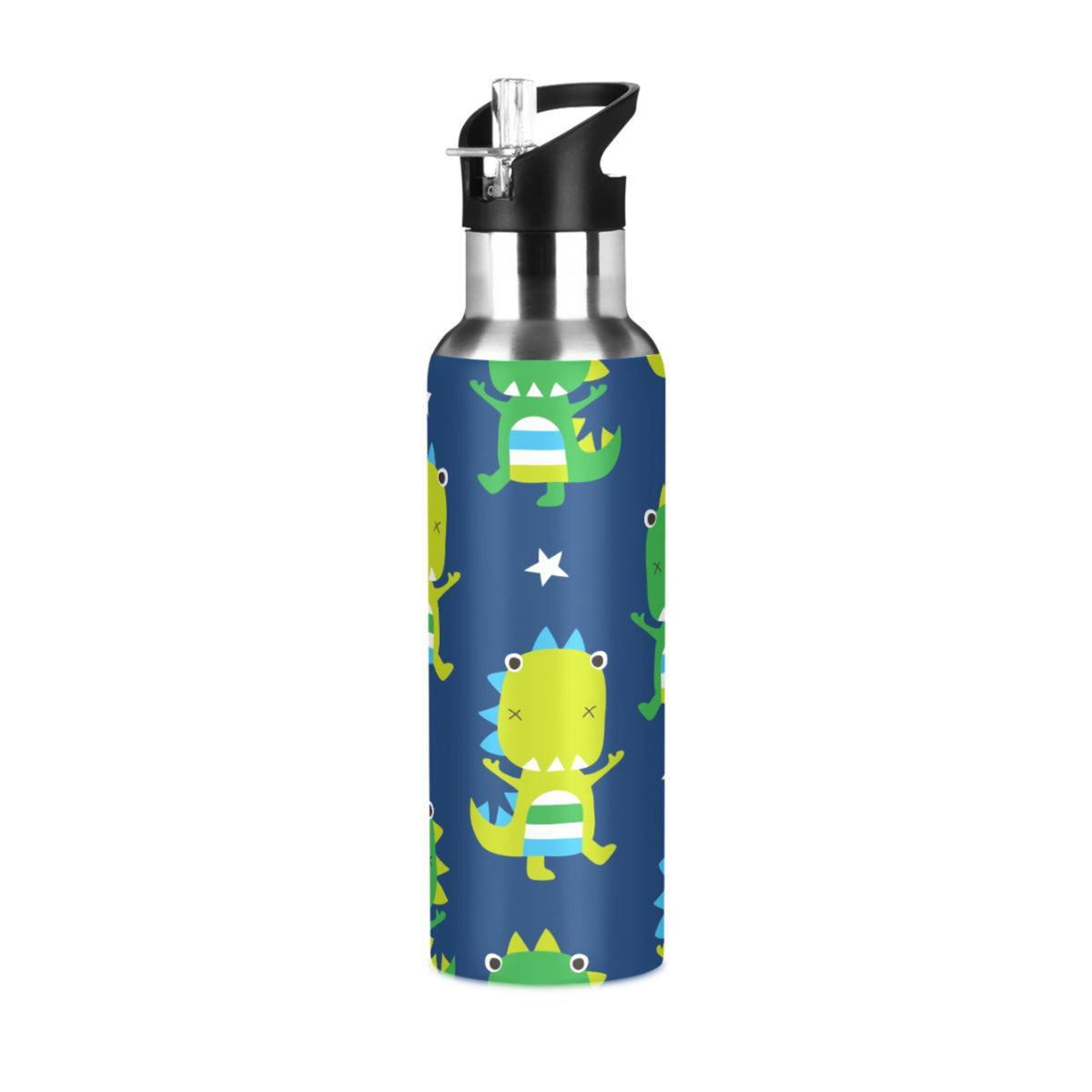 Green Dinosaur Blue Stainless Steel Insulated Water Bottle with Straw Lid C89235