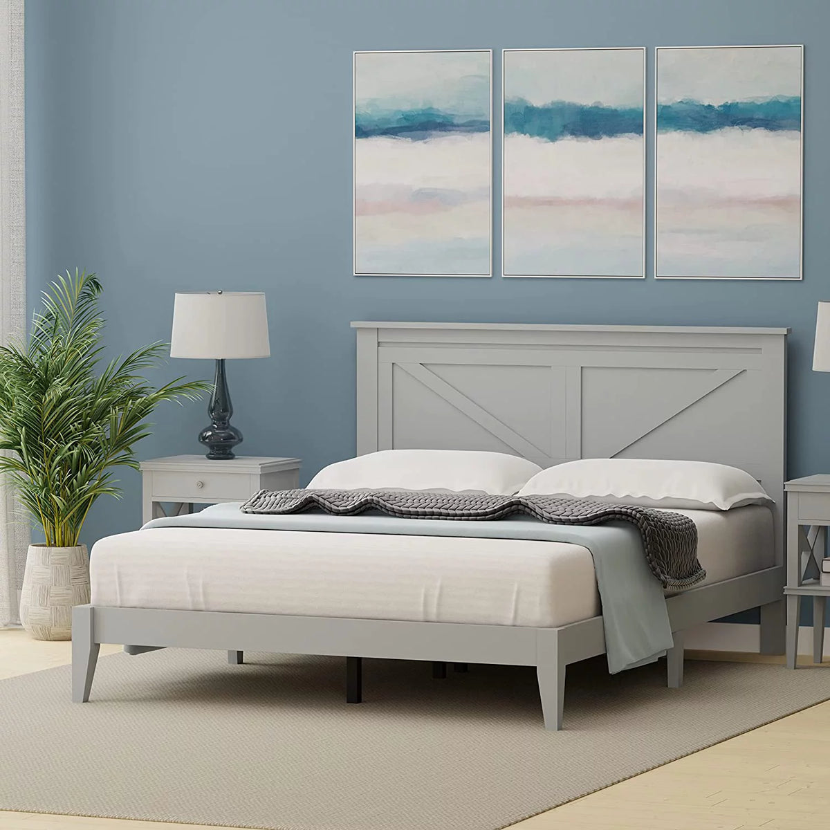 Queen Solid Wood Platform Bed Y41614
