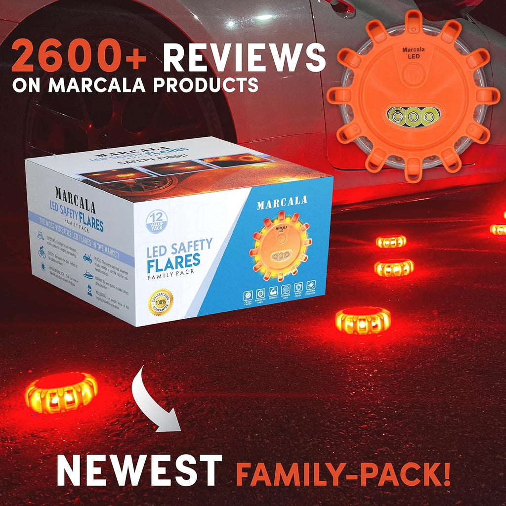 LED Safety Flare Emergency Lights, 12-Pack D67283