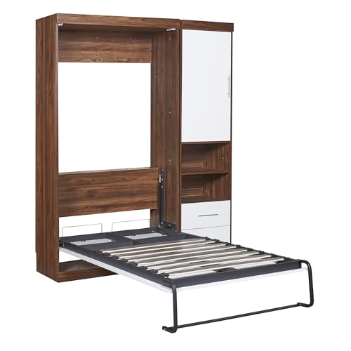 White Wood Murphy Bed with Cabinet J7334