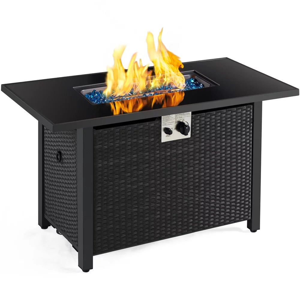 43 Outdoor Gas Fire Pit with Tempered Glass Tabletop, Black L7009