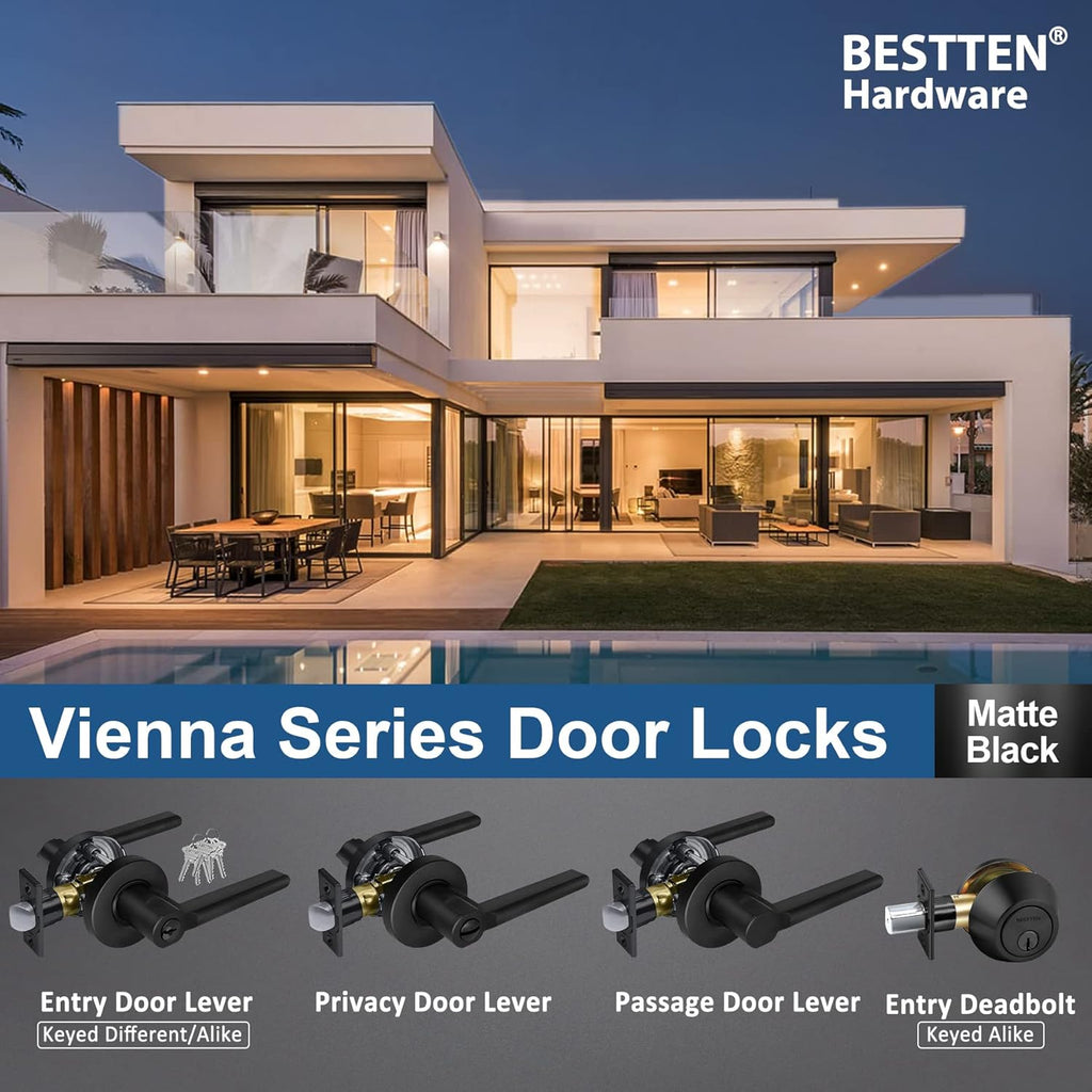 [3 Pack] Matte Black Passage Door Lever with Removable Latch Plate K6322