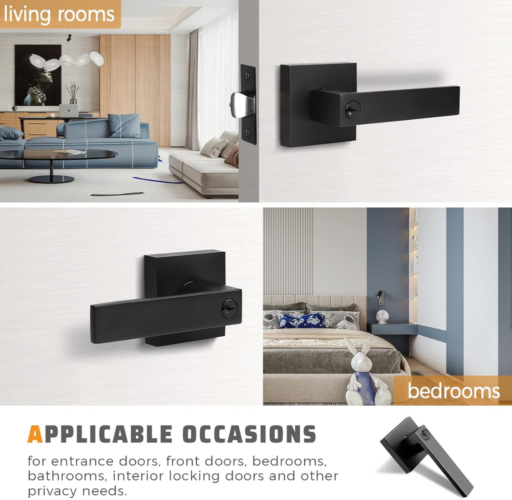 2 Pack Matte Black Heavy Duty Entrance Lever Door Handle E6423