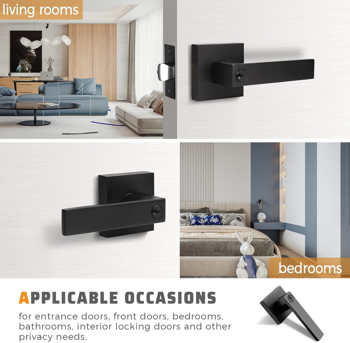 2 Pack Matte Black Heavy Duty Entrance Lever Door Handle E6423
