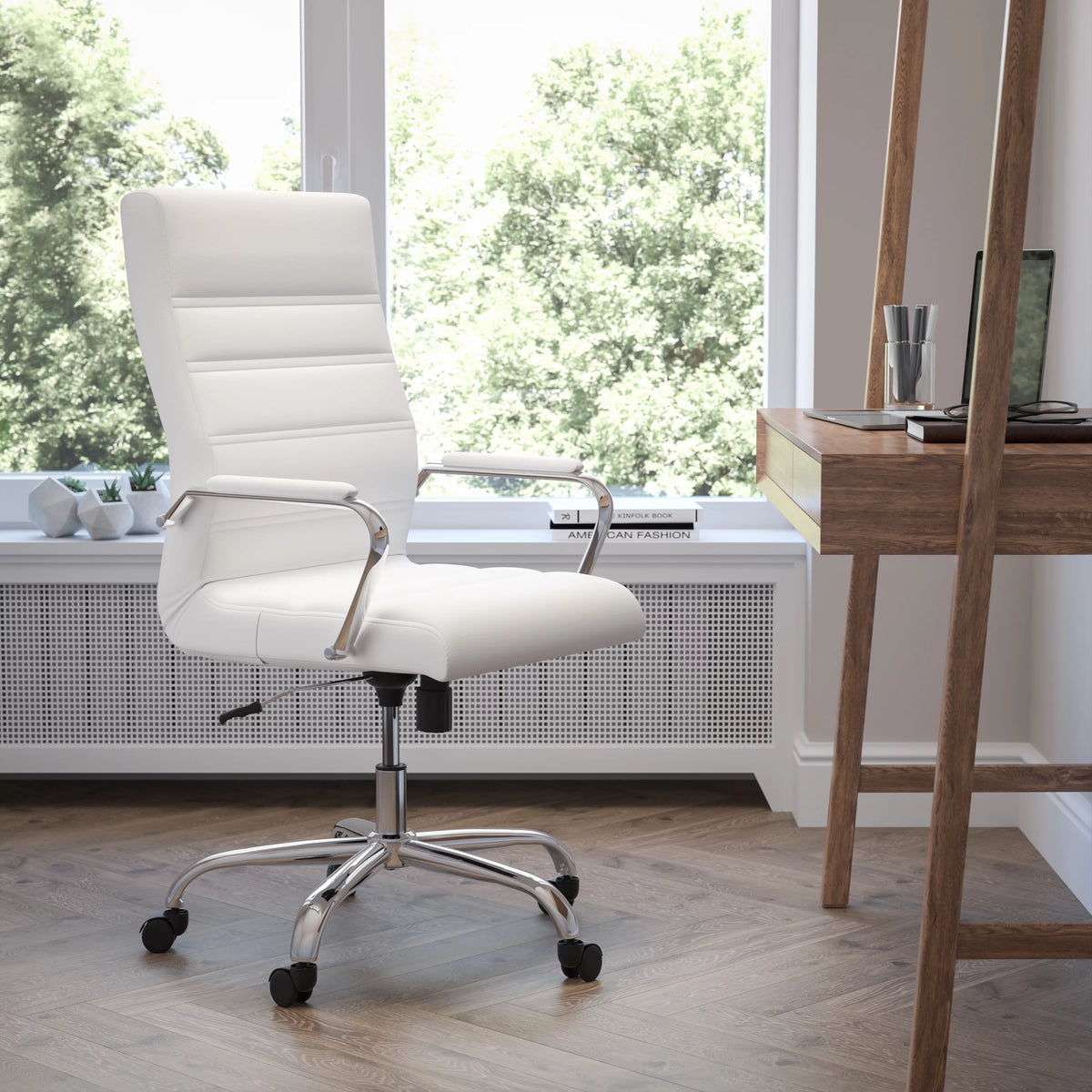 White High Back Executive Swivel Office Chair with Chrome Arms M760