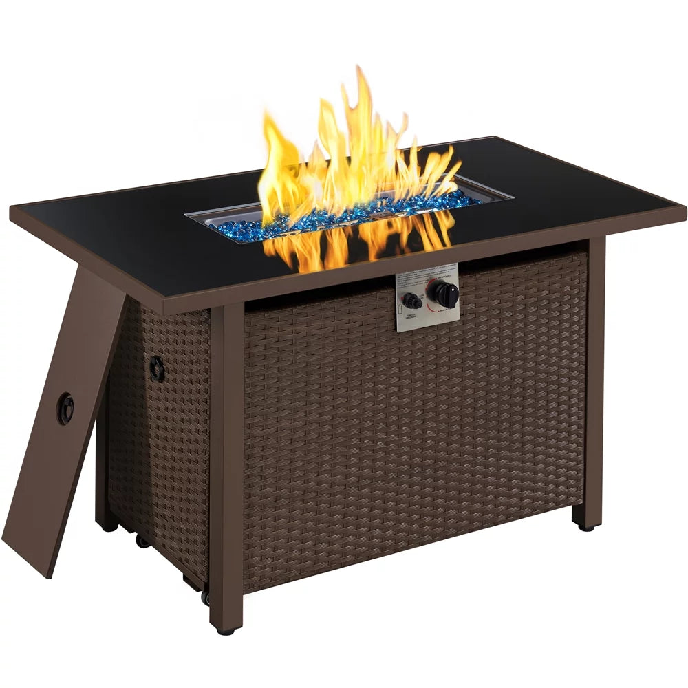43 Outdoor Gas Fire Pit with Tempered Glass Tabletop, Black L7009