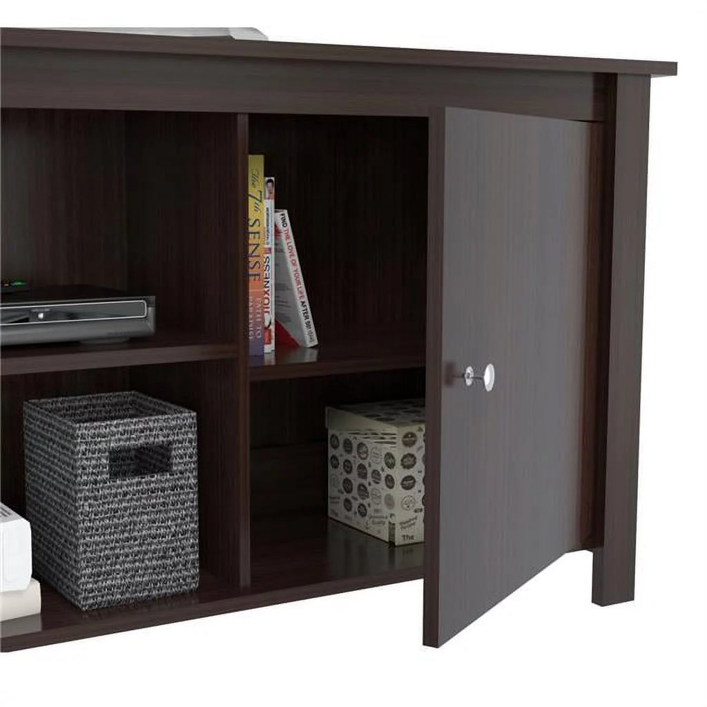 Dark Brown Wood And Metal Mirrored TV Stand W6749