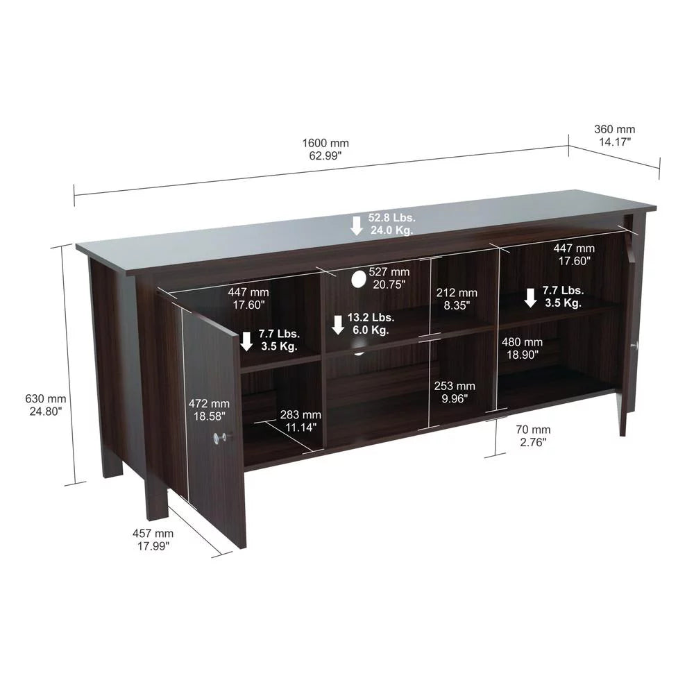 Dark Brown Wood And Metal Mirrored TV Stand W6749