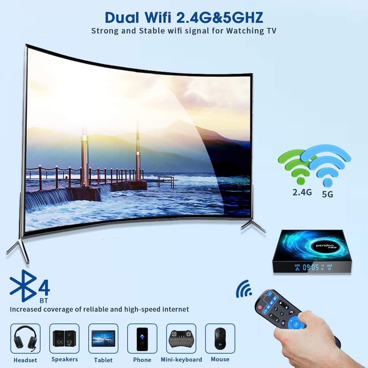 Android TV Box 4GB RAM 128GB ROM with Wireless Mini Keyboard, Quad-Core, Dual WiFi, 4K/6K USB 3.0 HDR, Pack of 2 B211