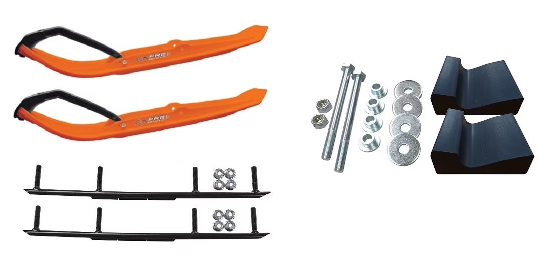Orange MTX Snowmobile Skis with 6" Round Bars Complete Kit C703