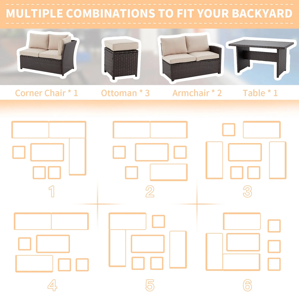 7-Piece Beige Rattan Wicker Sectional Sofa Set A756221