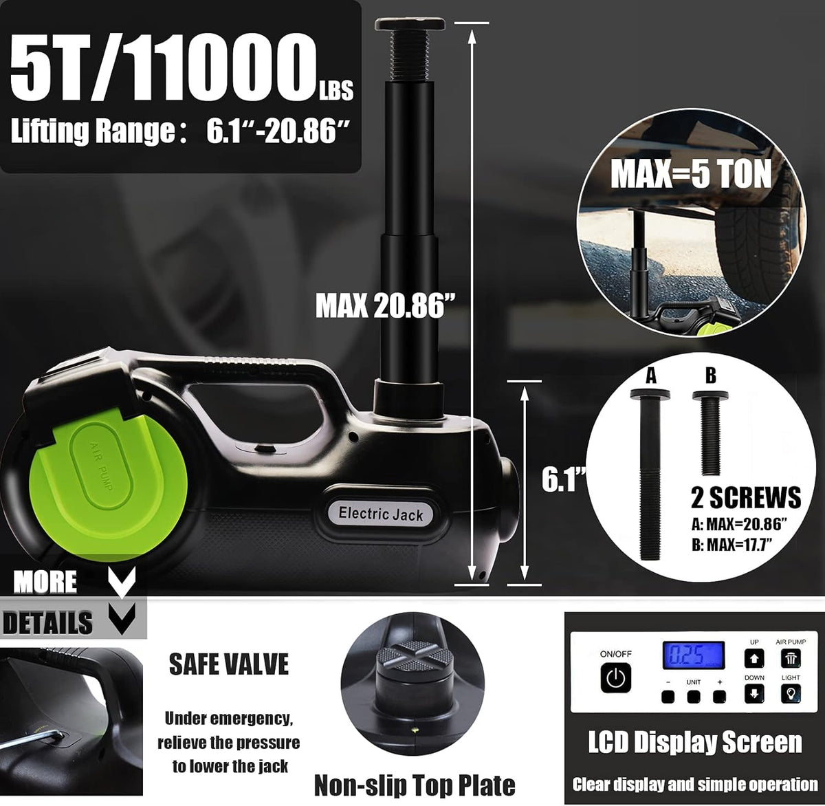 12V Electric Hydraulic Car Jack with LCD Display Screen Y2520