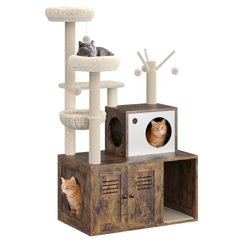 Rustic Brown Wooden Cat Furniture with Cat Tree Tower and Condo Y8204