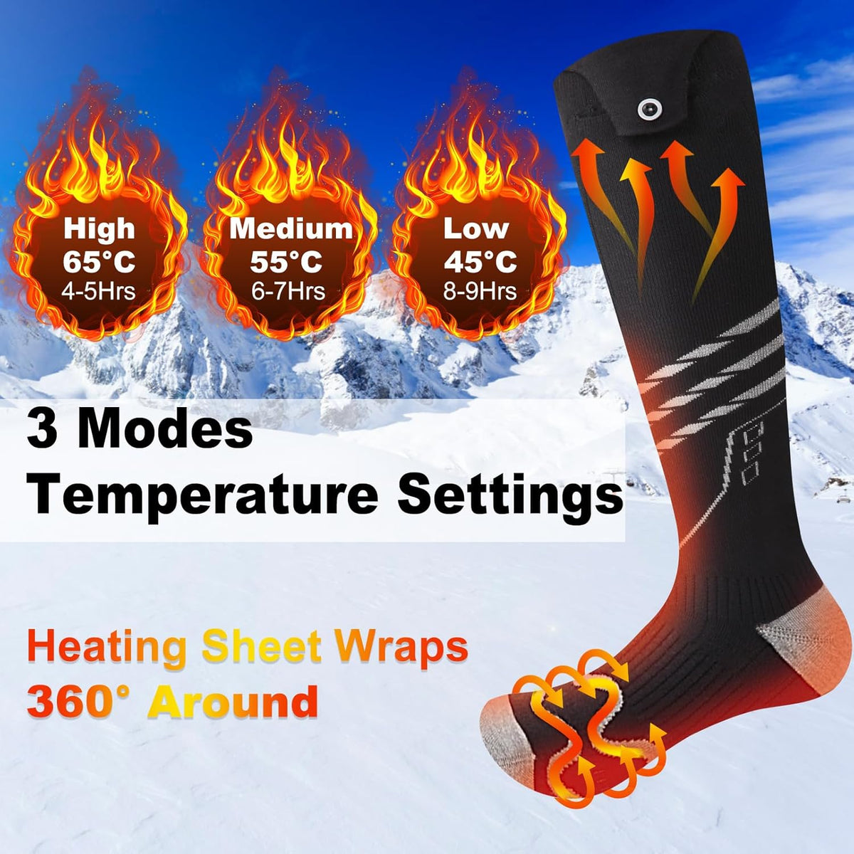 Rechargeable Heated Socks with 4500mAh Battery 3 Adjustable Temperature I85185