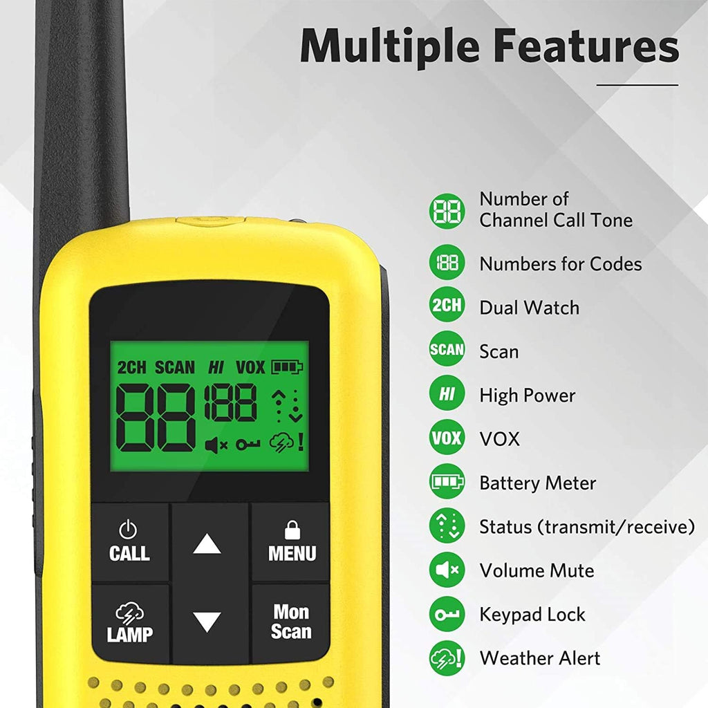 Rechargeable Walkie Talkies with 2662 Channels, 32 Miles Long Range, NOAA Weather Alerts, 4 Pack Q771072