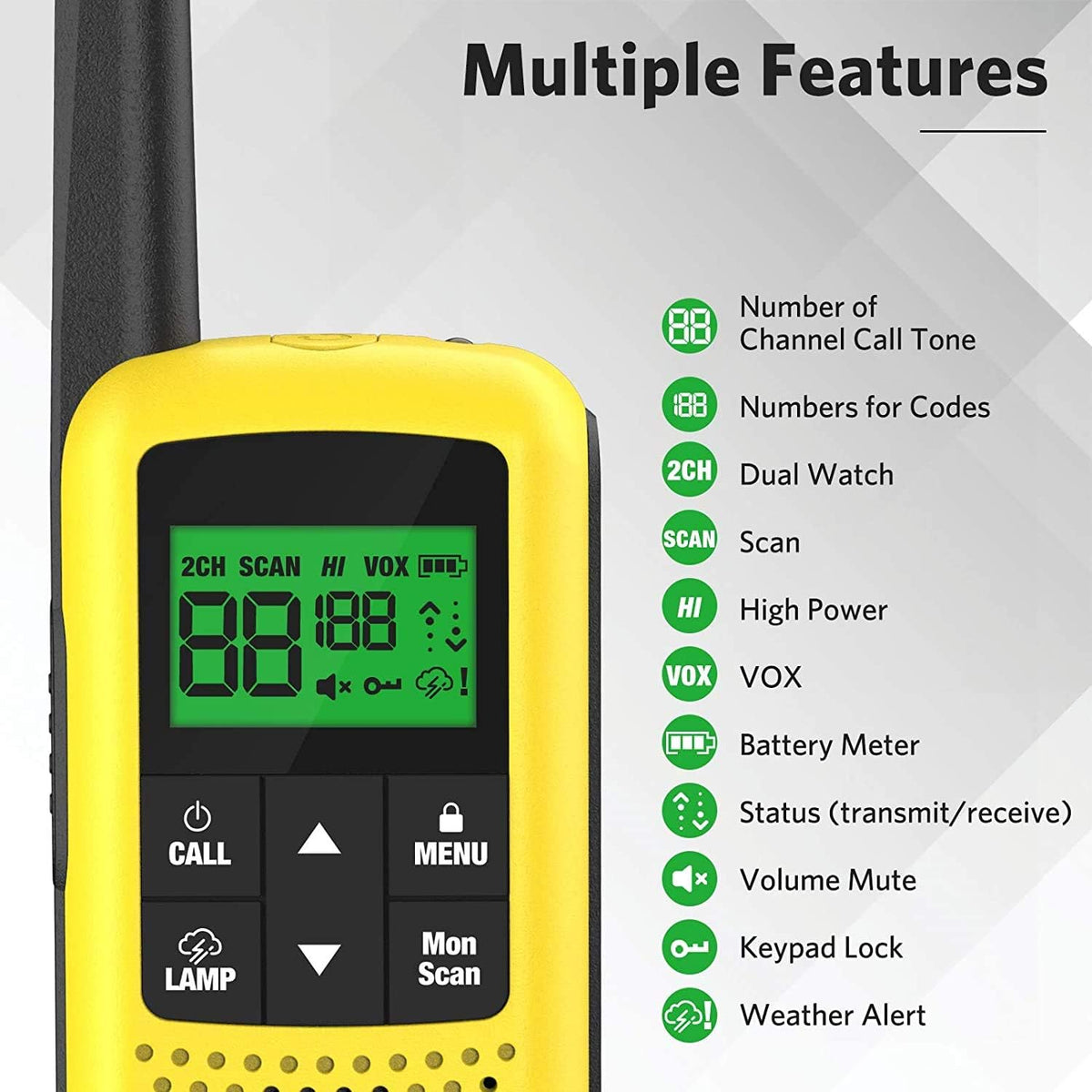 Rechargeable Walkie Talkies with 2662 Channels, 32 Miles Long Range, NOAA Weather Alerts, 4 Pack Q771072