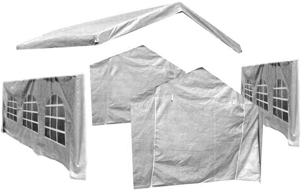 White 10X20 Canopy Tarp Set 5pc Valanced Tarp Kit Carport U8336