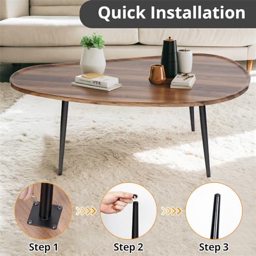 Oval Coffee Table with Metal Legs, Walnut 23.6" D x 47.2" W x 18.5" H C869199