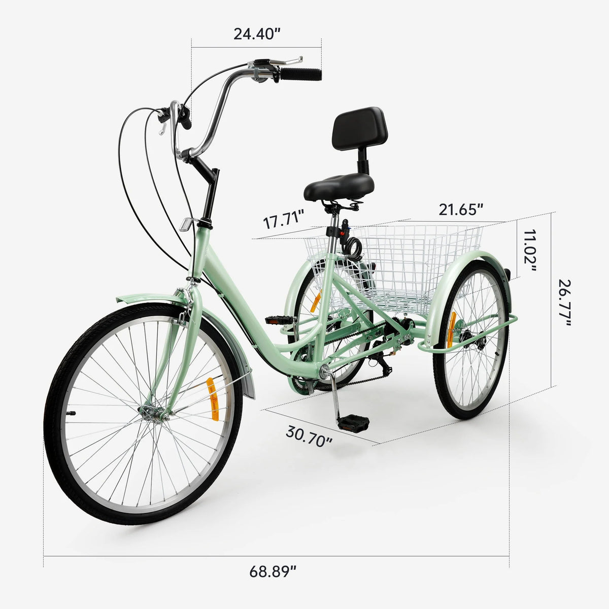 7-Speed Adult Tricycle 24 Purple Cruiser Bike with Seat and Rear Basket W762