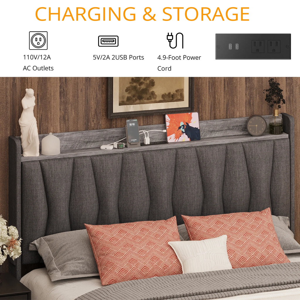 Queen Size Upholstered Storage Bed Frame with 3 Drawers W618167