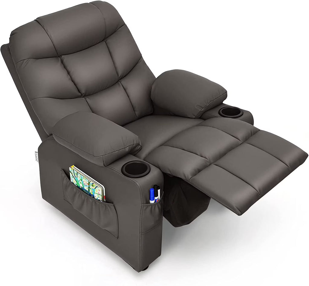 Brown PU Leather Kids Recliner Chair with Cup Holder Z6994