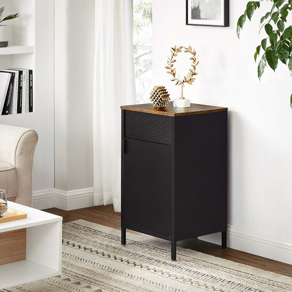 Rustic Brown and Black Nightstand with Door A2599