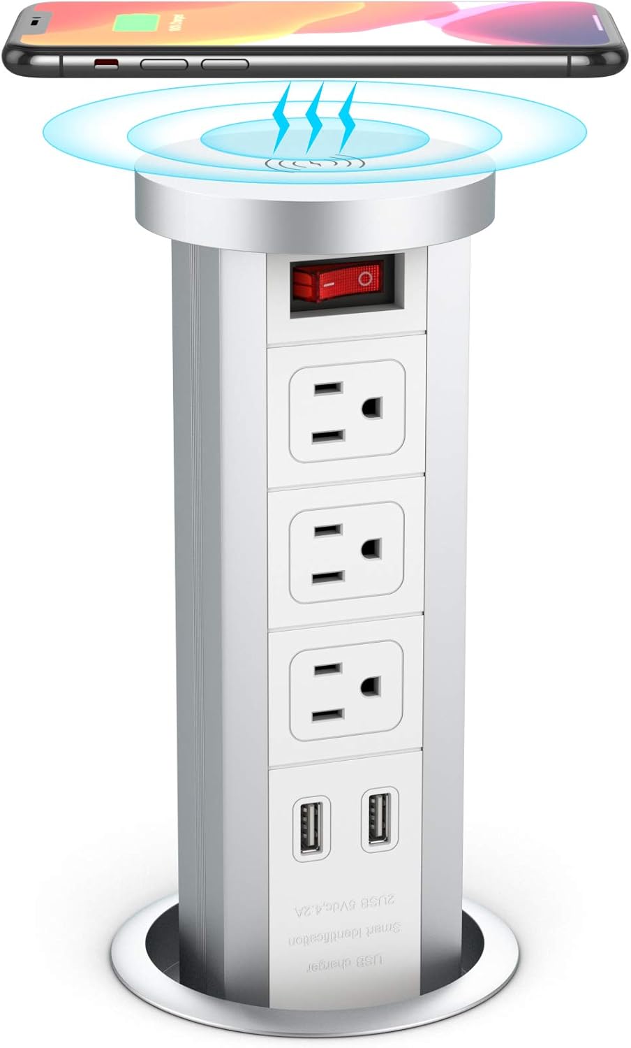 Pop Up Power Strip with 2 USB Charger Ports and Wireless Charger Station, 3 AC Outlets R17098