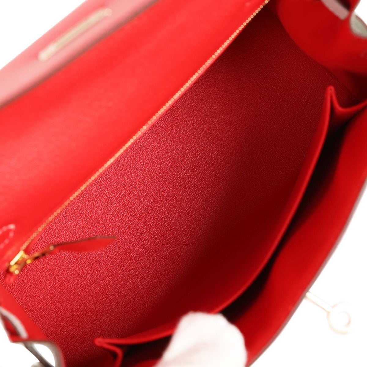 Kelly Sellier 25 Rouge De Coeur and Gris Perle Chevre Mysore Handbag A744600